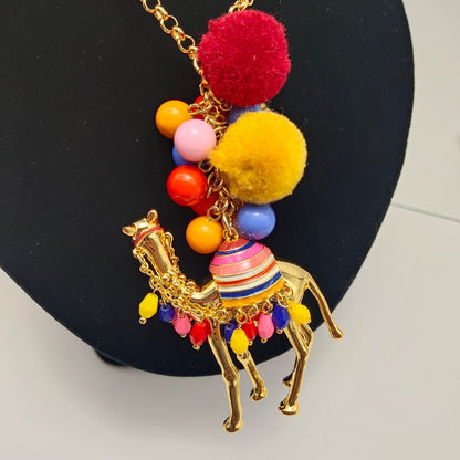 24K Solid Gold Plated Camel Pendant Necklace With Plush Balls