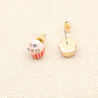 24K Solid Gold Plated Diamond Earrings Enamel Cupcakes Pendant