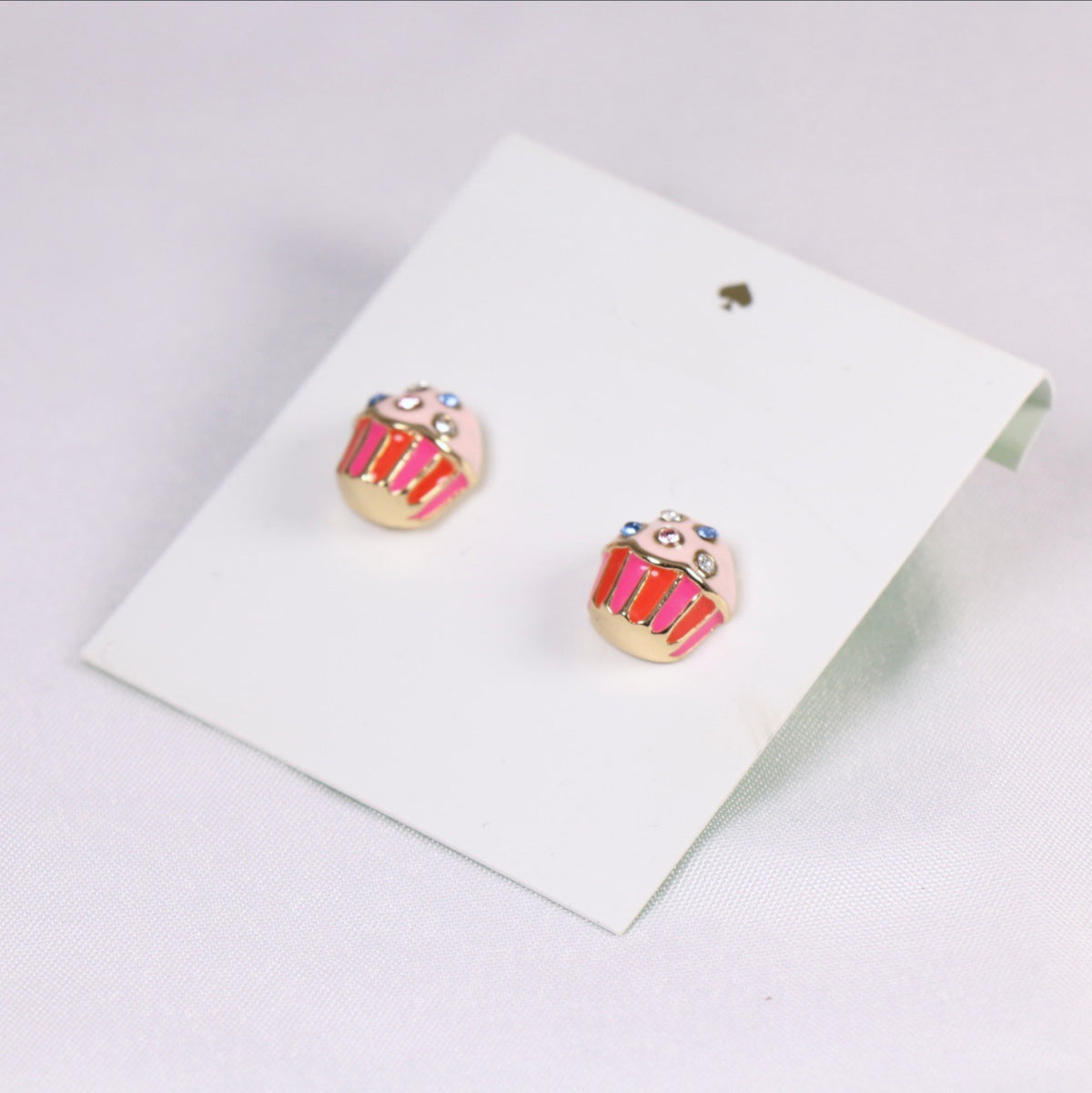 24K Solid Gold Plated Diamond Earrings Enamel Cupcakes Pendant