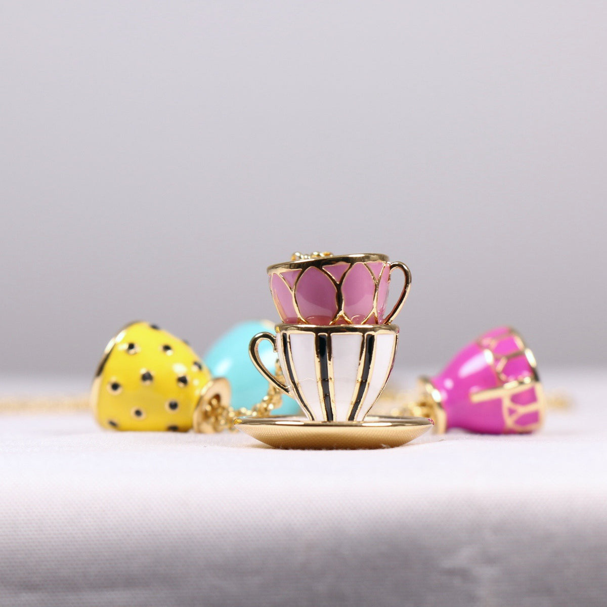 24K Solid Gold Plated Enamel Cup Necklace