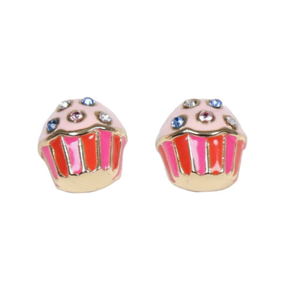 24K Solid Gold Plated Diamond Earrings Enamel Cupcakes Pendant