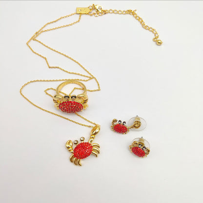 24k Gold Plated Diamond Crab Earrings Necklace Set