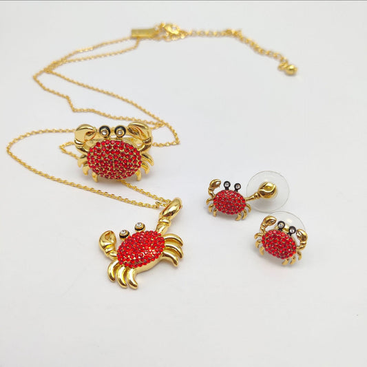 24k Gold Plated Diamond Crab Earrings Necklace Set