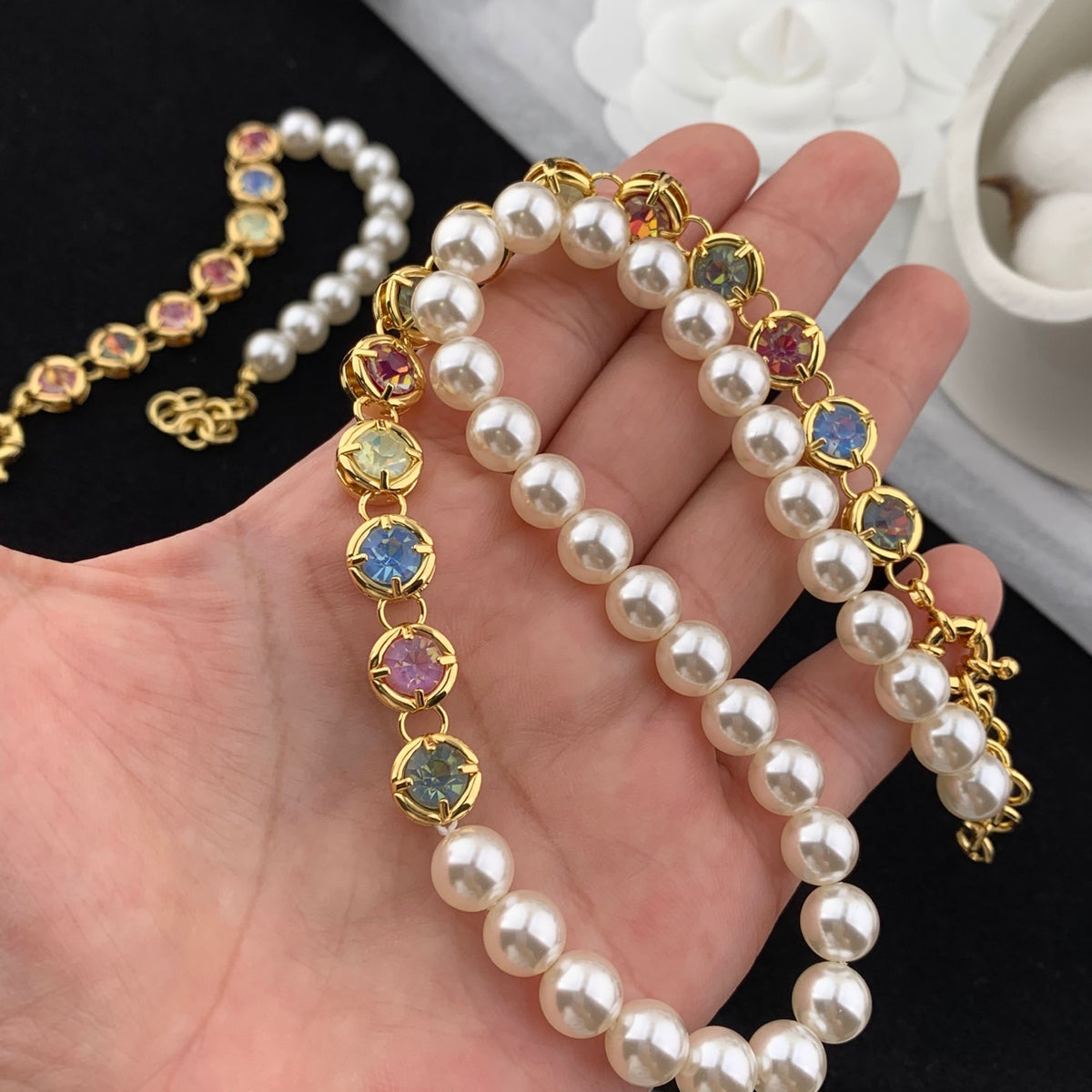Vintage Jewelry Set Pearls Bracelet Necklace