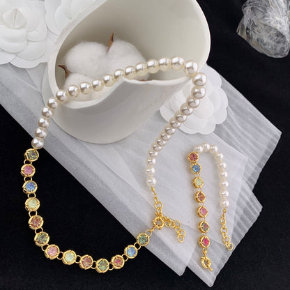 Vintage Jewelry Set Pearls Bracelet Necklace