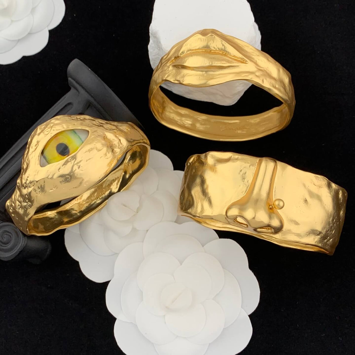 24K Gold Plated Bangle Eye Mouth Nose Shape