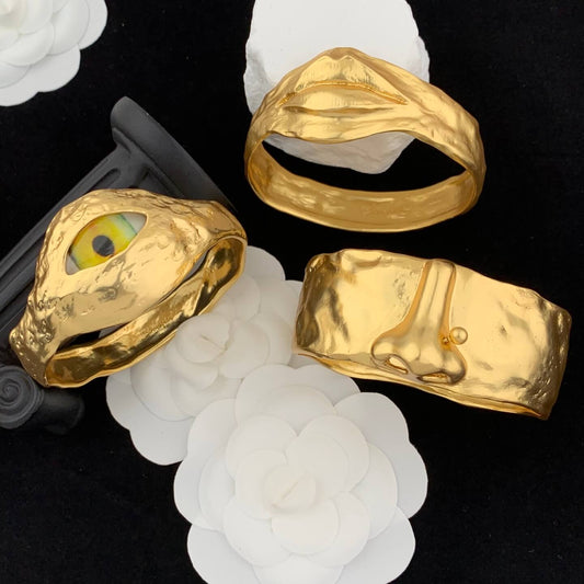 24K Gold Plated Bangle Eye Mouth Nose Shape