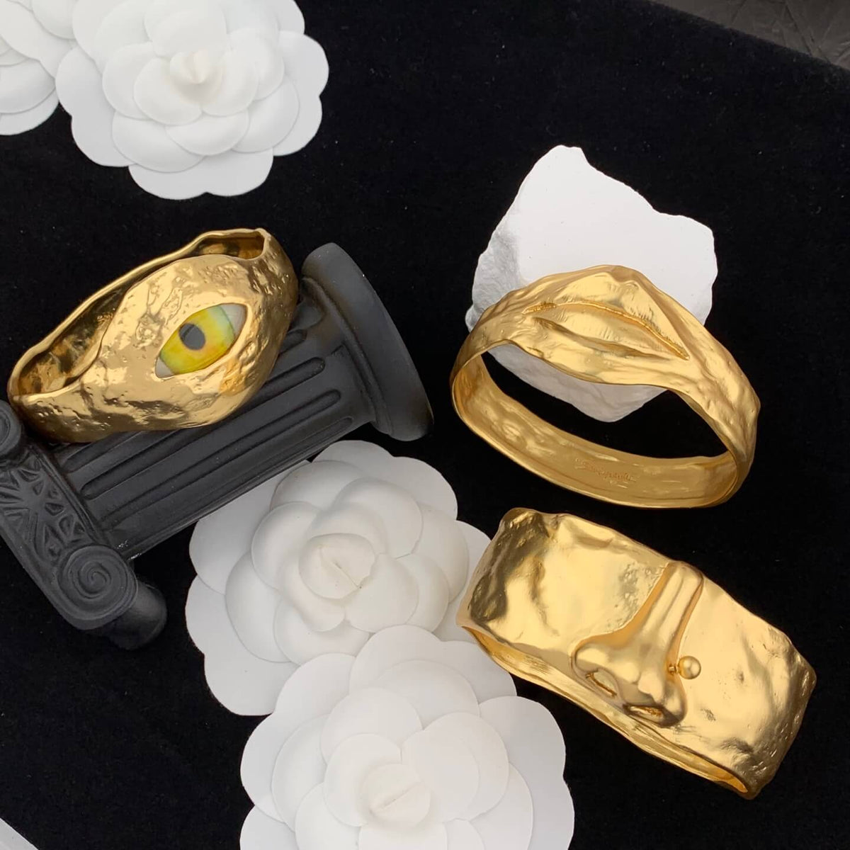 24K Gold Plated Bangle Eye Mouth Nose Shape