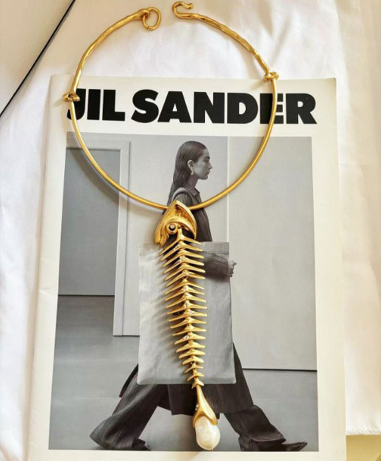 24K Gold Plated Hypoallergenic Brass Fishbone Pendant Necklace