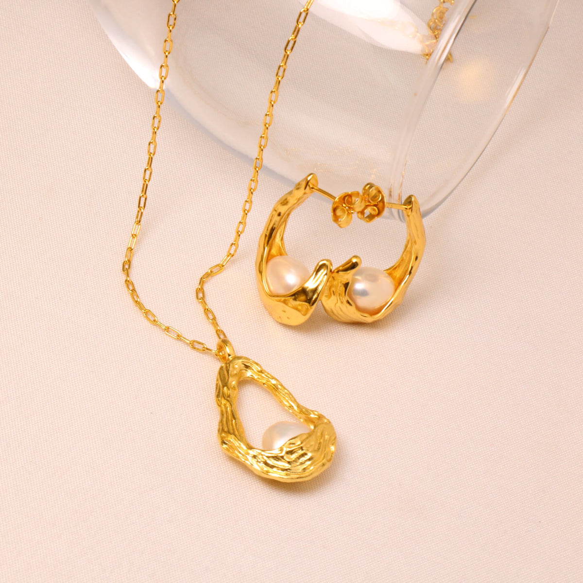 24k Gold Plated Hypoallergenic Irregular Freshwater Pearls Jewelry Set