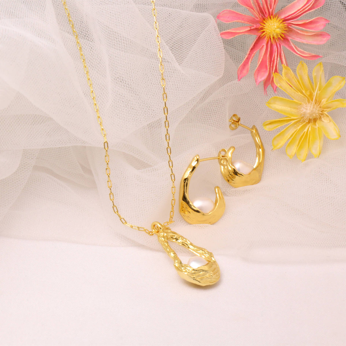 24k Gold Plated Hypoallergenic Irregular Freshwater Pearls Jewelry Set