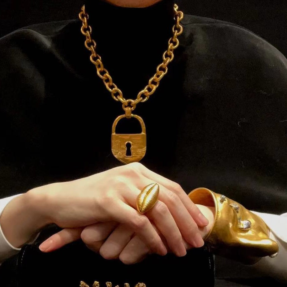 24K Gold Plated Hypoallergenic Brass Padlock Chain Necklace