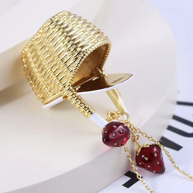 24K Solid Gold Plated Basket And Strawberry Pendant Necklace
