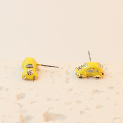 24K Solid Gold Plated Beetle Car Earrings