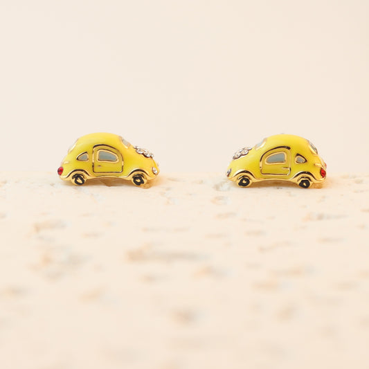 24K Solid Gold Plated Beetle Car Earrings