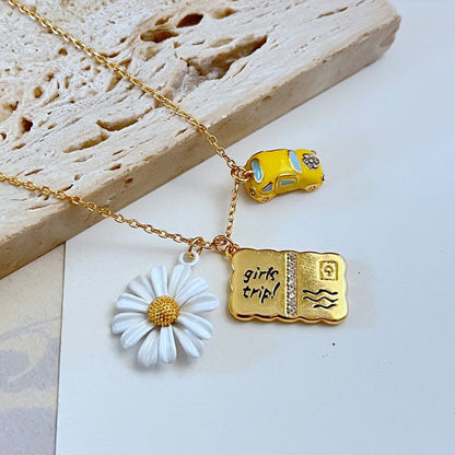24K Solid Gold Plated Daisy Necklace Bracelet