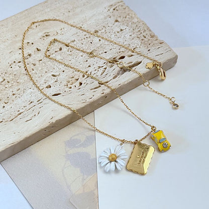 24K Solid Gold Plated Daisy Necklace Bracelet