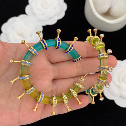 24K Solid Gold Plated Gradient Hoop Earrings Bracelet Hypoallergenic Jewelry Set