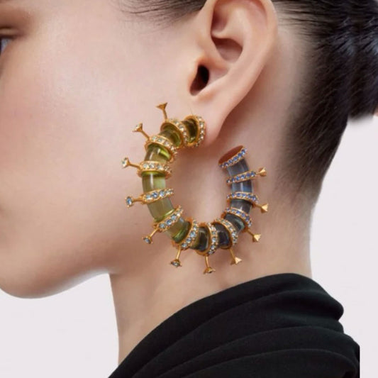 24K Solid Gold Plated Gradient Hoop Earrings Bracelet Hypoallergenic Jewelry Set