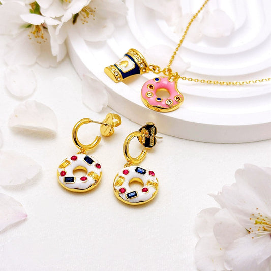 24K Solid Gold Plated Necklace Ice Cream Donuts Pendant