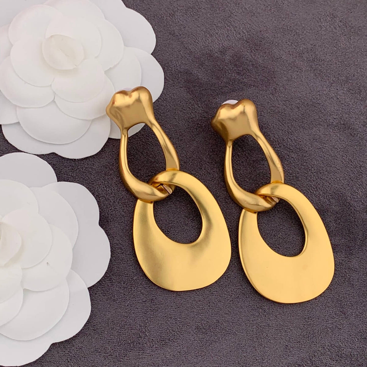 24K Solid Gold Plated Vintage Hoop Earrings Hypoallergenic Brass