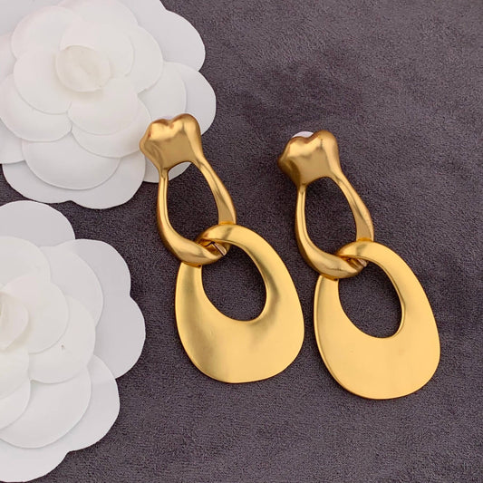 24K Solid Gold Plated Vintage Hoop Earrings Hypoallergenic Brass