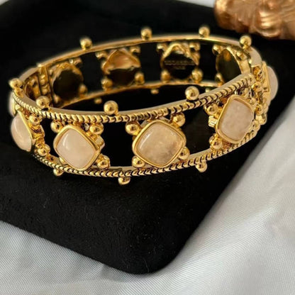 24k Gold Plated Bracelet With Agate And Gemstones, Hypoallergenic Vintage Jewelry