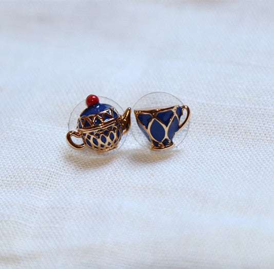 24K Solid Gold Plated Enamel Cups Necklace Earrings