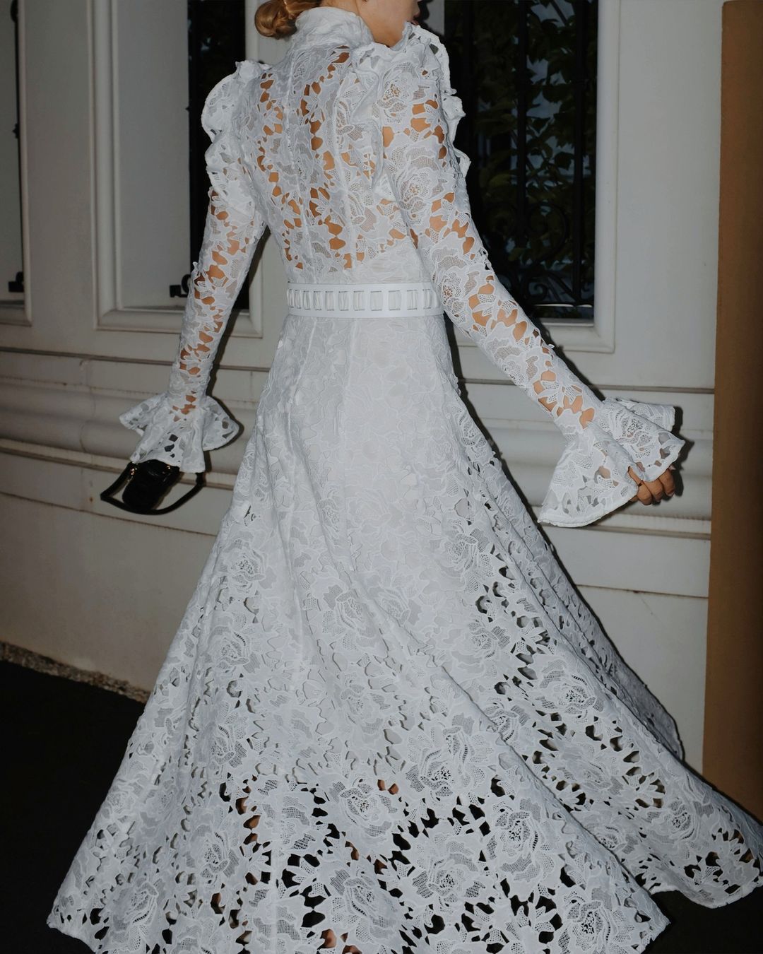 Floral Embroidered Crochet Stand Collar Midi Dresses