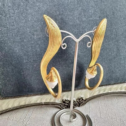 925 Silver Needle Flower Curved Earrings Hypoallergenic Copper Gold-Plated Jewelry