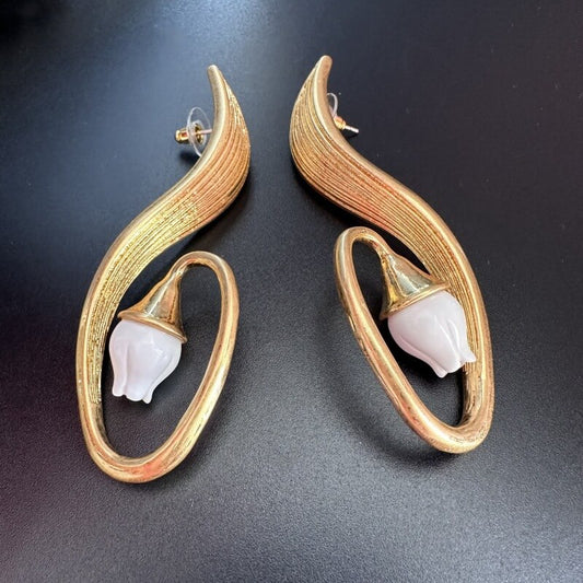925 Silver Needle Flower Curved Earrings Hypoallergenic Copper Gold-Plated Jewelry