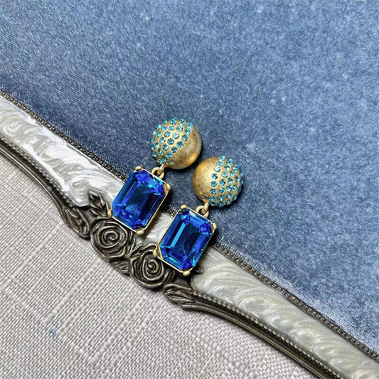 Ball-Shaped Diamond Drop Earrings Hypoallergenic Gold Plated Glass Earring