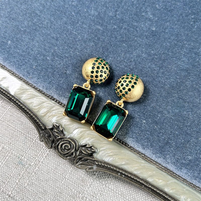 Ball-Shaped Diamond Drop Earrings Hypoallergenic Gold Plated Glass Earring