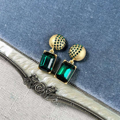 Ball-Shaped Diamond Drop Earrings Hypoallergenic Gold Plated Glass Earring