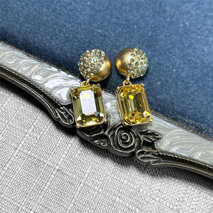 Ball-Shaped Diamond Drop Earrings Hypoallergenic Gold Plated Glass Earring