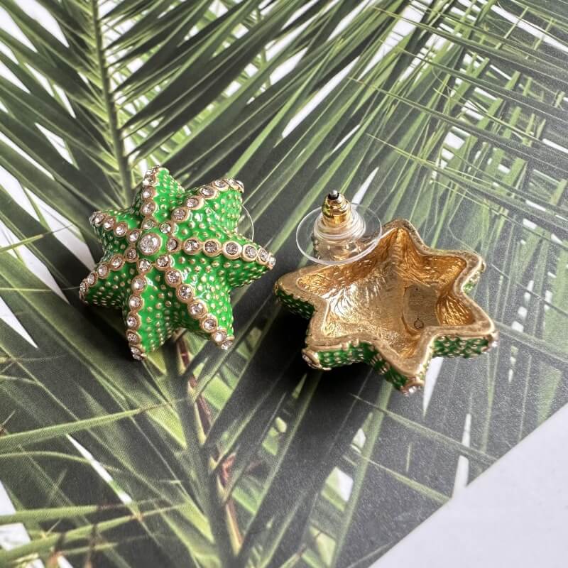 Cactus Earrings with Full Diamond Hypoallergenic Stud Earrings