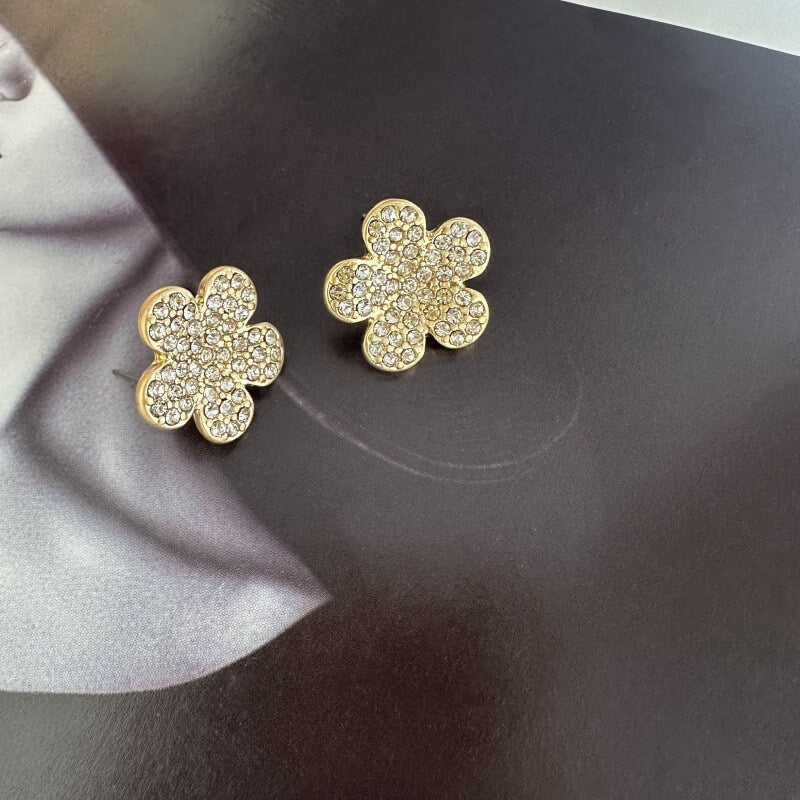 Colorful Flower Diamonds Stud Earrings Hypoallergenic Gold Plated Earring