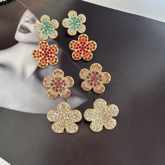 Colorful Flower Diamonds Stud Earrings Hypoallergenic Gold Plated Earring