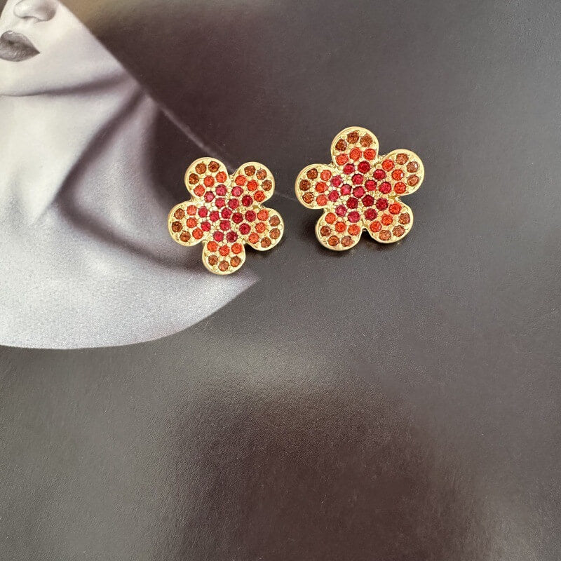 Colorful Flower Diamonds Stud Earrings Hypoallergenic Gold Plated Earring