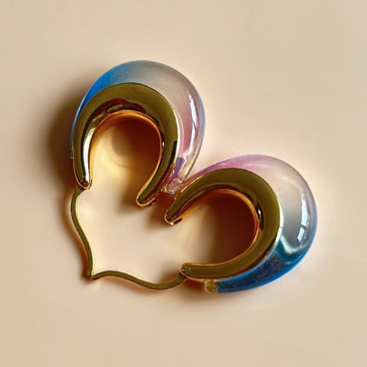 Copper Gold Plated Gradient Resin Hoop Earrings