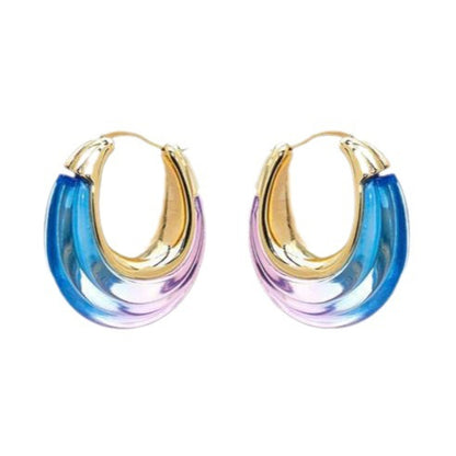 Copper Gold Plated Gradient Resin Hoop Earrings