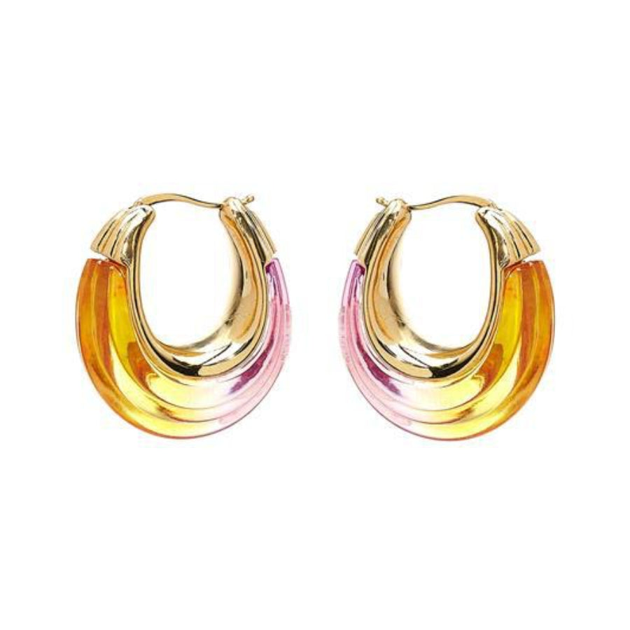 Copper Gold Plated Gradient Resin Hoop Earrings