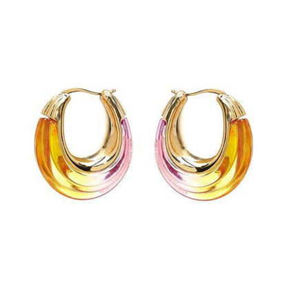 Copper Gold Plated Gradient Resin Hoop Earrings