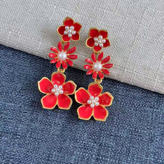 Cottagecore Floral Vintage Chandelier Earrings Hypoallergenic Brass Gold Plated Earring Everyday Upgrade