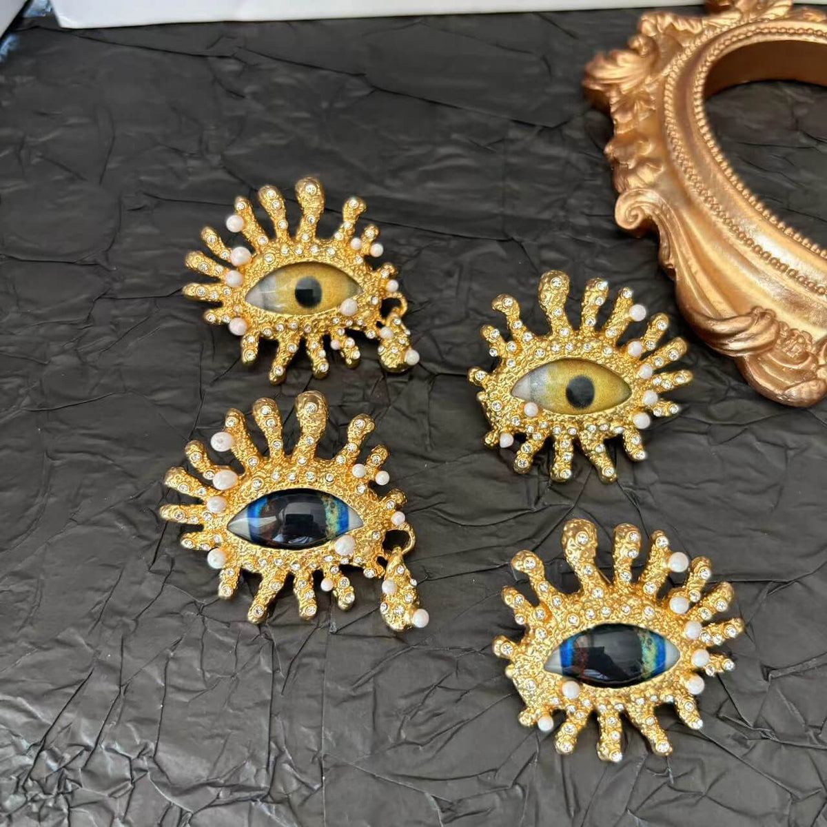Vintage Jewelry Devil's Eye Gold Earrings