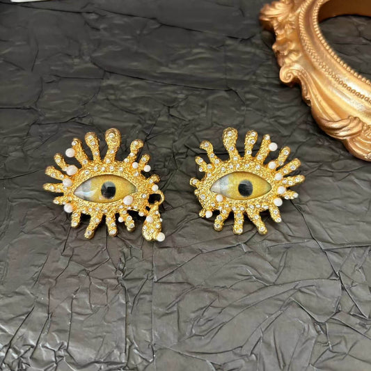 Vintage Jewelry Devil's Eye Gold Earrings
