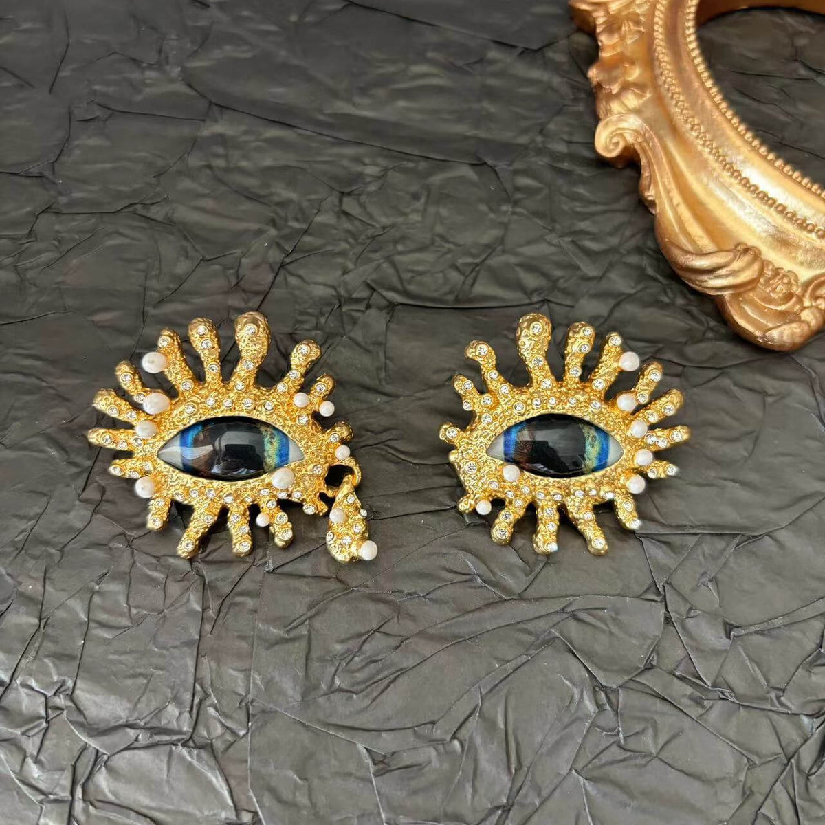 Vintage Jewelry Devil's Eye Gold Earrings