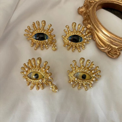 Vintage Jewelry Devil's Eye Gold Earrings