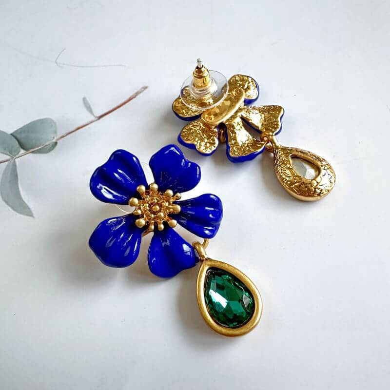 Vintage Jewelry Diamond Flower Drop Earrings