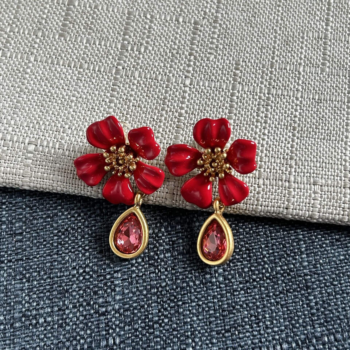 Vintage Jewelry Diamond Flower Drop Earrings